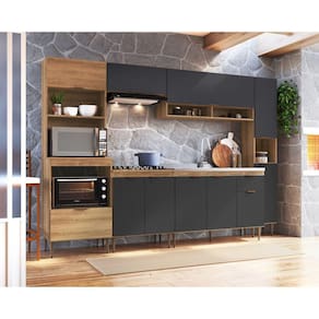 Cozinha Completa 6 Peças Paneleiro Simples Balcão para Pia Cooktop e Torre 2 Fornos Veneza Mel/Grafite