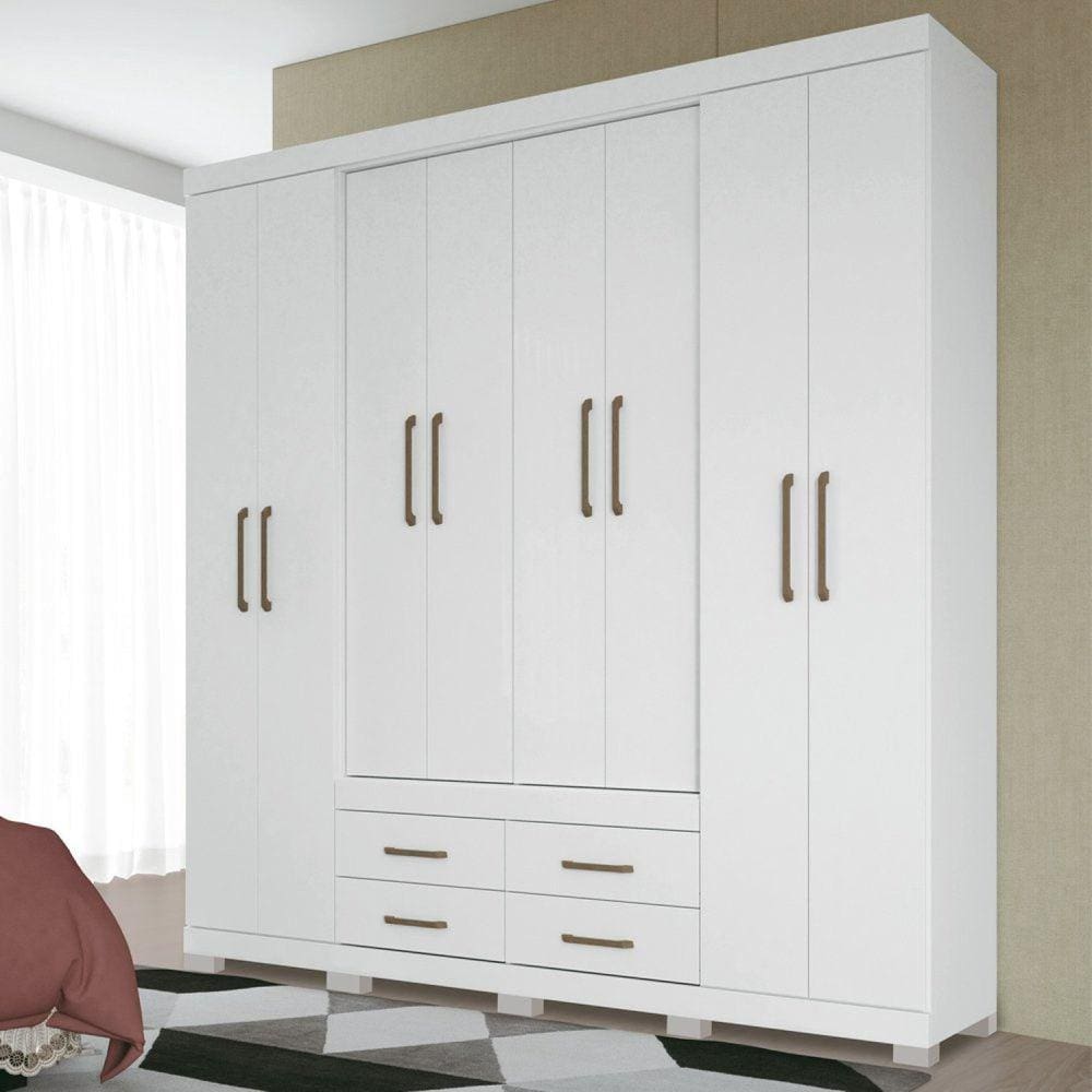 Guarda Roupa Casal 8 Portas 4 Gavetas Nápoles com Pés Branco