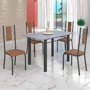 Conjunto Sala de Jantar Bahia Mesa Tubo 120x75cm Tampo Pedra Granito Ocre com 4 Cadeiras Marrom/Prata