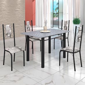 Conjunto Sala de Jantar Bahia Mesa Tubo 120x75cm Tampo Pedra Granito Ocre com 4 Cadeiras Paraopeba/Preto