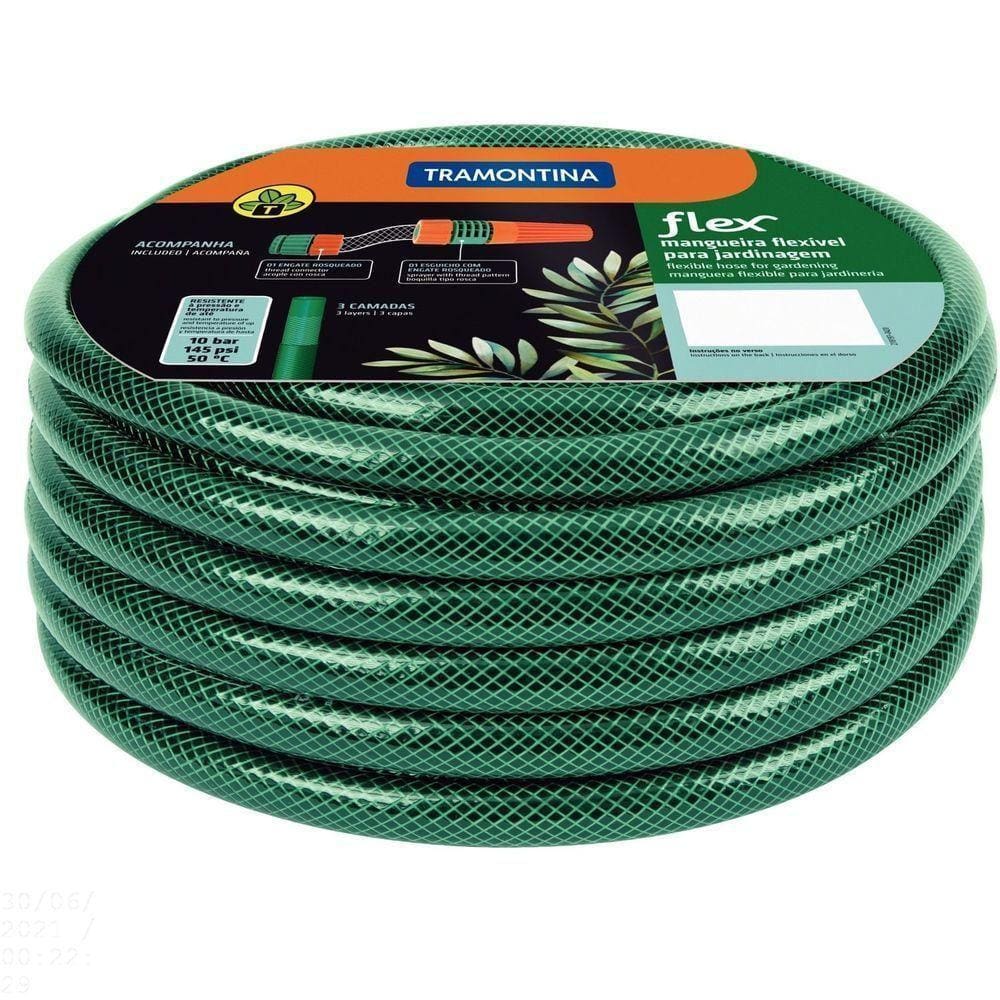 Mangueira Flex Tramontina Verde Em Pvc 3 Camadas 15 M Com Engate Rosqueado E Esguicho Tramontina