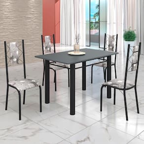 Conjunto Sala de Jantar Bahia Mesa Tubo 120x75cm Tampo Madeira com 4 Cadeiras Paraopeba/Preto Fosco