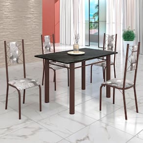 Conjunto Sala de Jantar Bahia Mesa Tubo 120x75cm Tampo Pedra Ardósia Indiana com 4 Cadeiras Paraopeba/Marrom