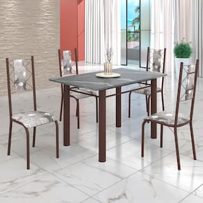 Conjunto Sala de Jantar Bahia Mesa Tubo 120x75cm Tampo Pedra Granito Topázio com 4 Cadeiras Paraopeba/Marrom