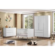 Quarto Para Bebê Completo Melinda com Roupeiro Cômoda e Berço Branco