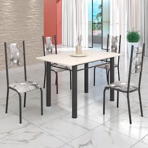 Conjunto Sala de Jantar Bahia Mesa Tubo 120x75cm Tampo Madeira com 4 Cadeiras Paraopeba/Prata
