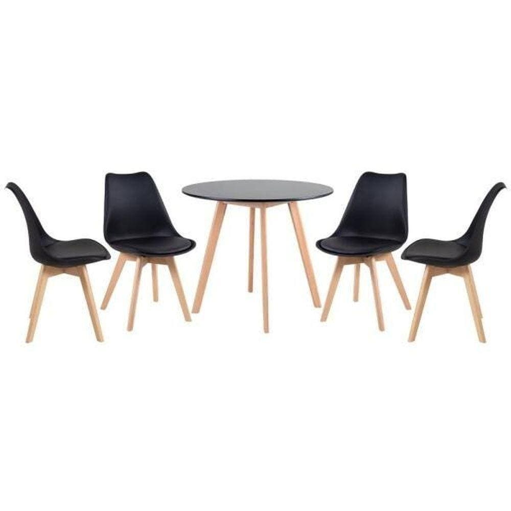 Kit Mesa De Jantar Redonda 90 Cm Preto 4 Cadeiras Estofadas