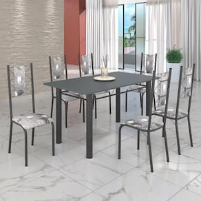 Conjunto Sala de Jantar Bahia Mesa Tubo 140x75cm Tampo Madeira com 6 Cadeiras Paraopeba / Mart Prata