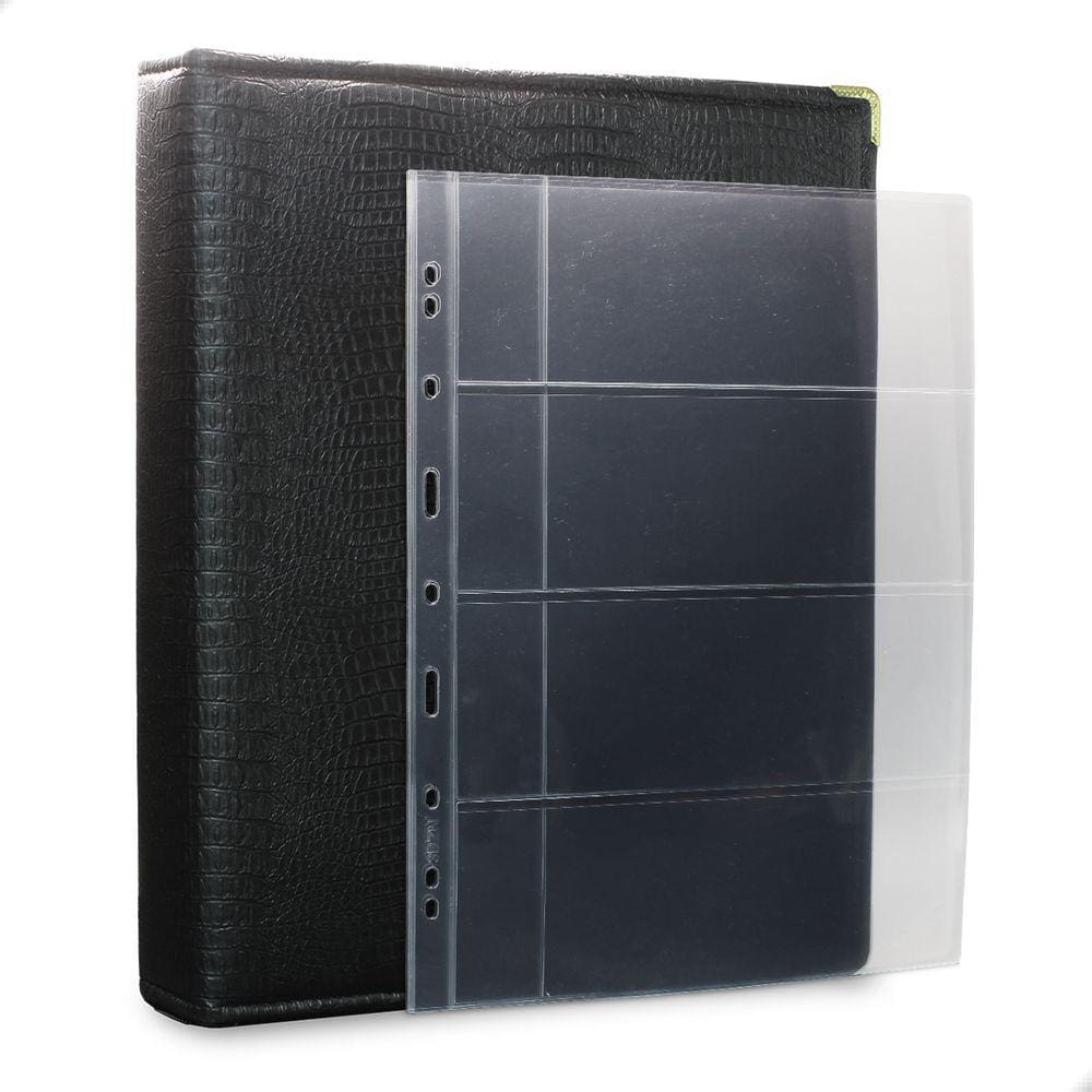 Álbum Fichário 50 Folhas para Cédulas 4 Espaços Bolso 32x24 Ziper Cobra Fosco GG