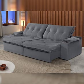 Sofá Retrátil e Reclinável 290cm M163 com Porta Copos Yescasa Veludo/Cinza Escuro