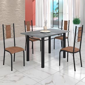 Conjunto Sala de Jantar Bahia Mesa Tubo 120x75cm Tampo Pedra Granito Topázio com 4 Cadeiras Marrom/Preto Fosco