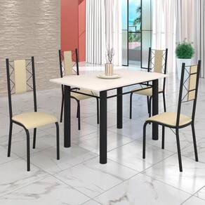 Conjunto Sala de Jantar Bahia Mesa Tubo 120x75cm Tampo Madeira com 4 Cadeiras Creme/Preto Fosco