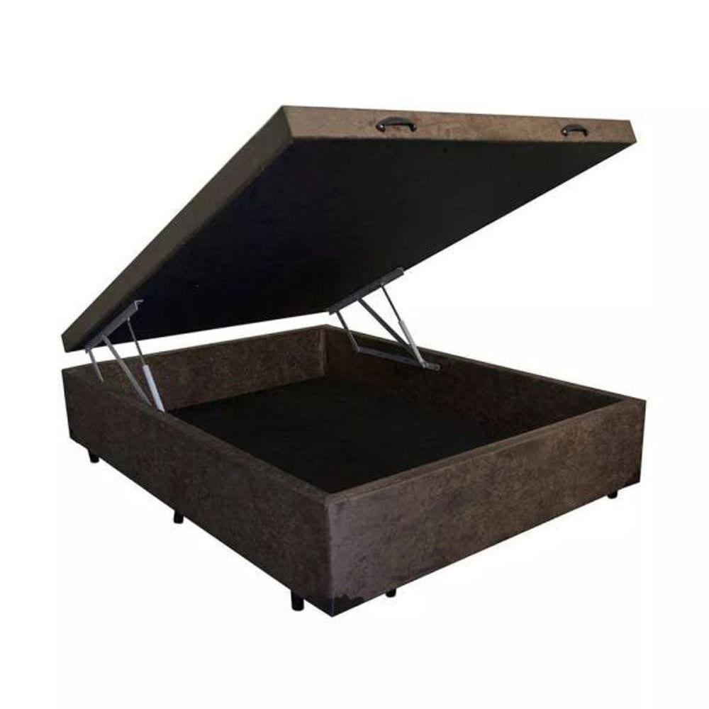 Base Box Baú Casal Suede Marrom - 39x138x188