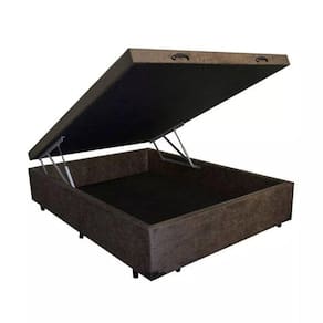 Base Box Baú Casal Suede Marrom - 39x138x188