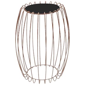 Mesa Apoio Lateral 43 cm Tampo Vidro Preto Base Metal Cobre Nacc
