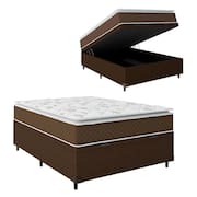 Cama Box Baú Casal Colchão Molas Ensacadas Pillow Top Martino 138x188x66cm Marrom/Branco Umaflex - S