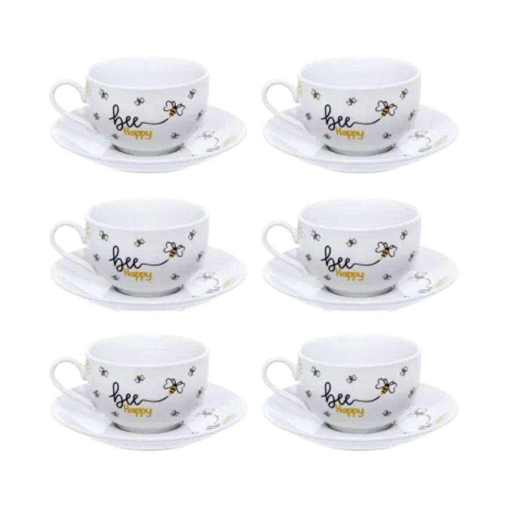 Jogo de 6 Xícaras e 6 Pires Porcelana 160ml belhinha