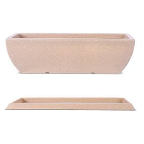 Kit Vaso e Prato Jardineira Tamara Bege 60cm Terrano