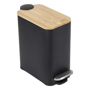 Lixeira Para Banheiro 5l Madeira E Metal 29x27x14cm - Preta