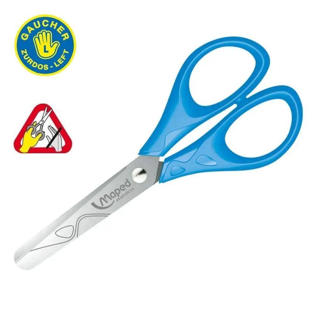 Tesoura Escolar Para Canhoto 13cm Pulse Jacaré Ergônomica Cabo Emborrachado Sem Ponta Maped