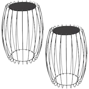 Kit Mesa Apoio Lateral 43 cm Tampo Vidro Preto Base Metal Preto Nacc