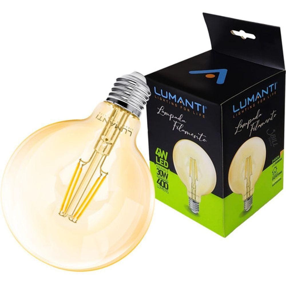 Lâmpada Filamento Led Globo G125 4w E27 Bivolt Branco Quente