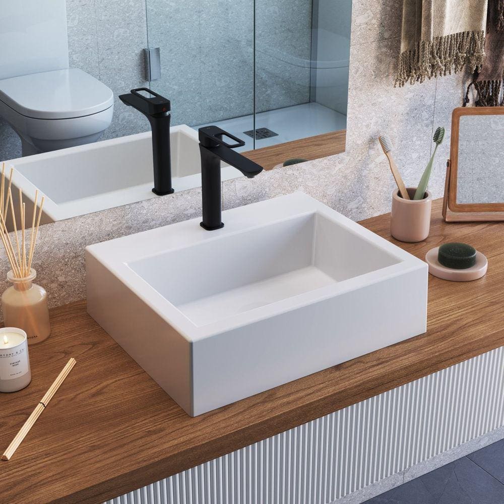 Cuba de Sobrepor Retangular Para Banheiro e Lavabo C009 Placa&Ponto Branco