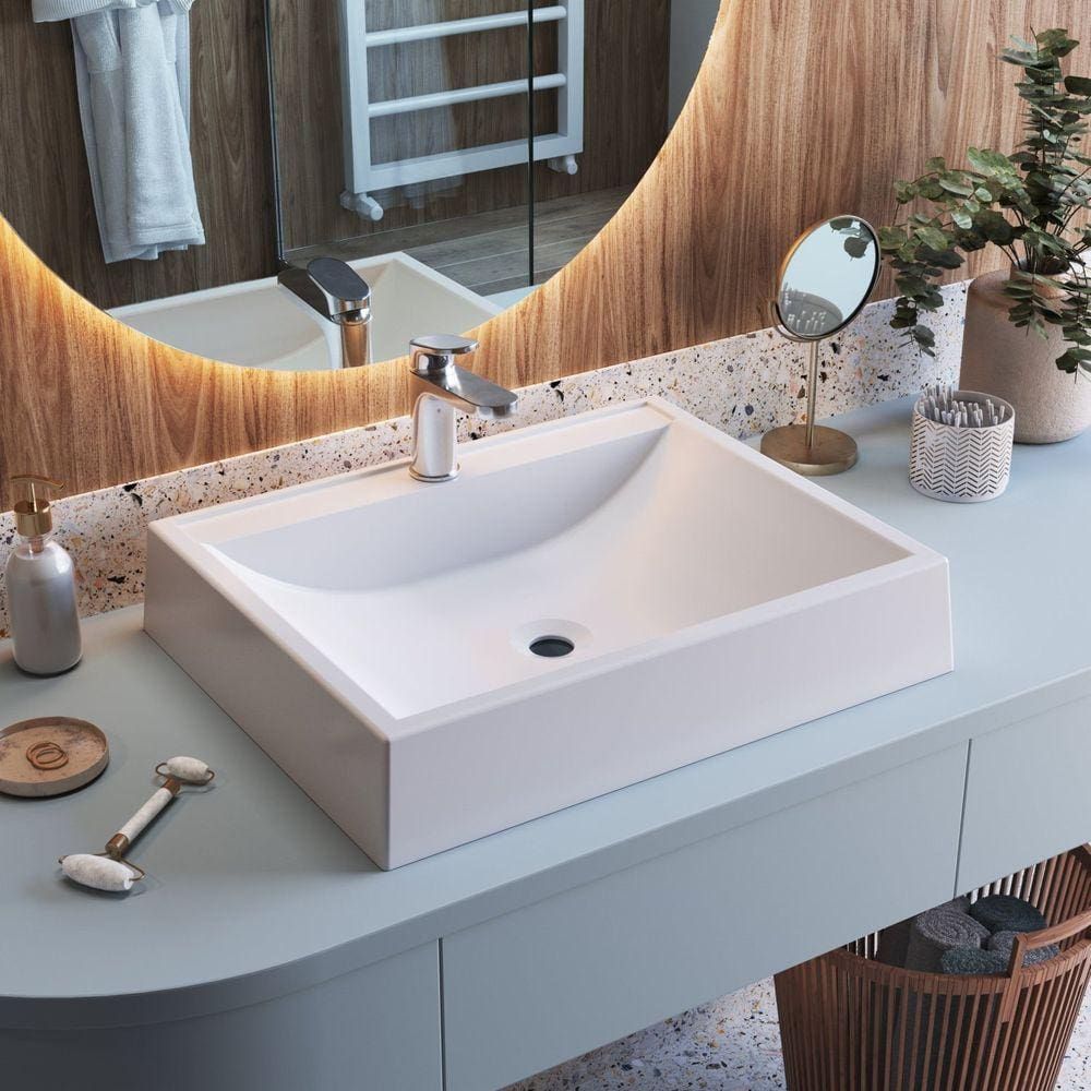 Cuba de Sobrepor Retangular Para Banheiro e Lavabo C011 Placa&Ponto Branco