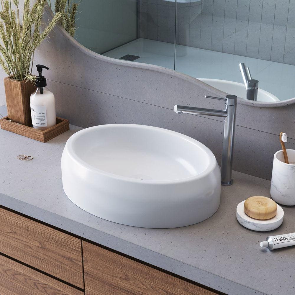Cuba de Sobrepor Oval Para Banheiro e Lavabo C004 Placa&Ponto Branco