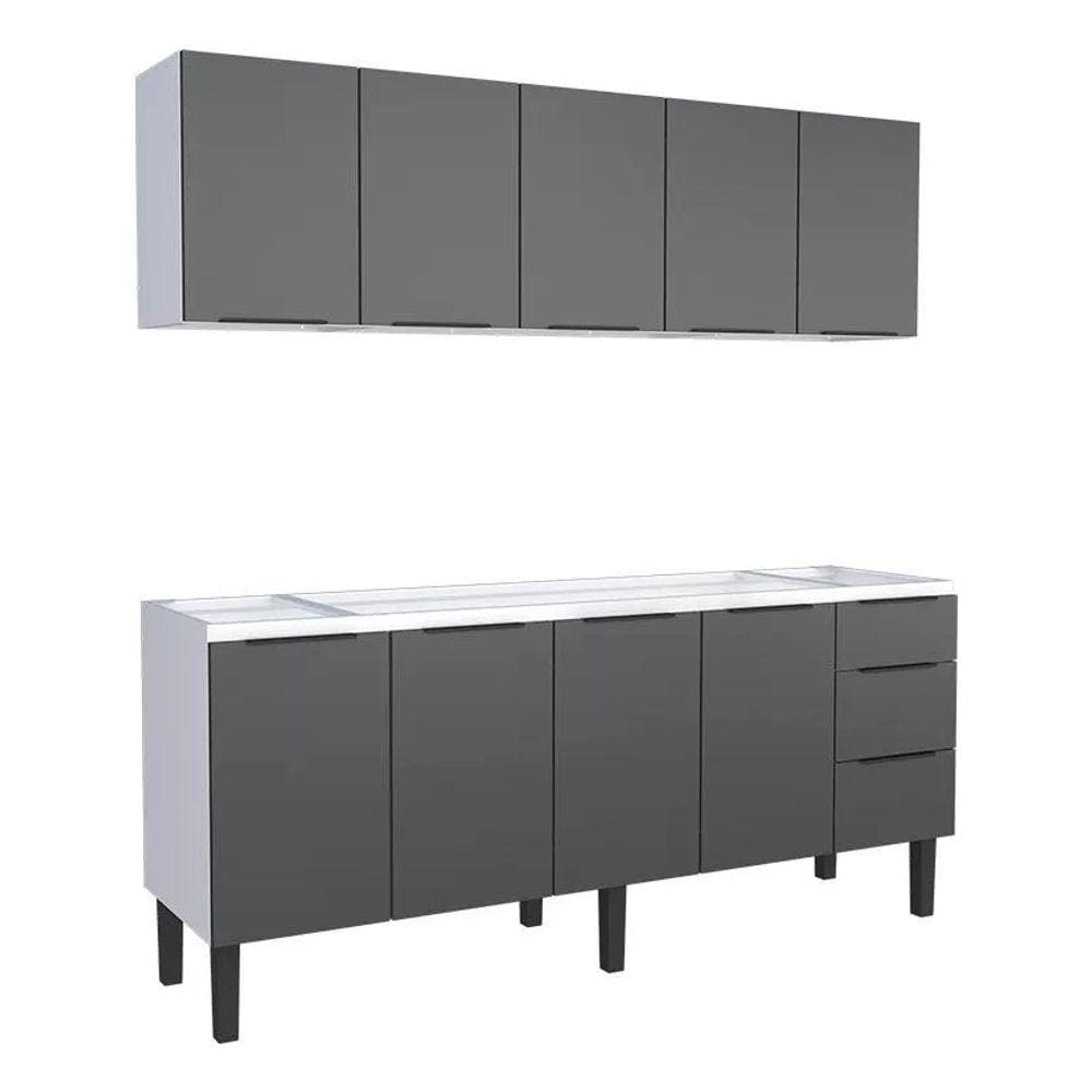 Conjunto Cozinha Jupter 100% Aço Reforçado 1.80 Mt -Gabinete + Armario Aereo - Cozimax