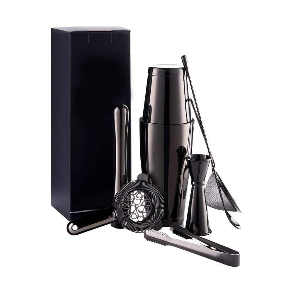 Kit Barman Inox Preto | Shake, Medidor, Colher, Coador