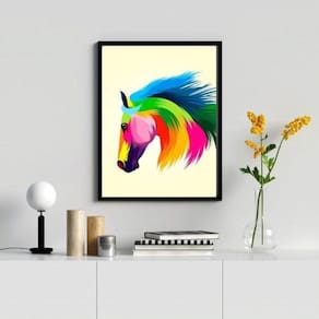 Quadro Decorativo Cavalo Colorido 45x34cm Moldura Preta