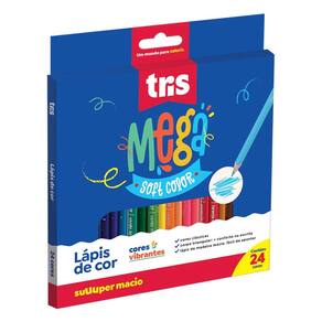 Lápis de Cor 24 Cores Triangular Tris Mega Soft Cores Vibrantes Super Macio
