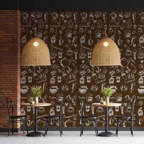Kit 5 Rolos Papel De Parede Adesivo Marrom Coffee Shop 3,0M