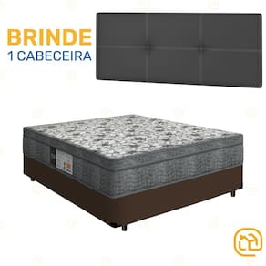Box Casal Marrom + Cabeceira Painel Iris Preta + Colchão De Molas Physical Nanolastic 138cm