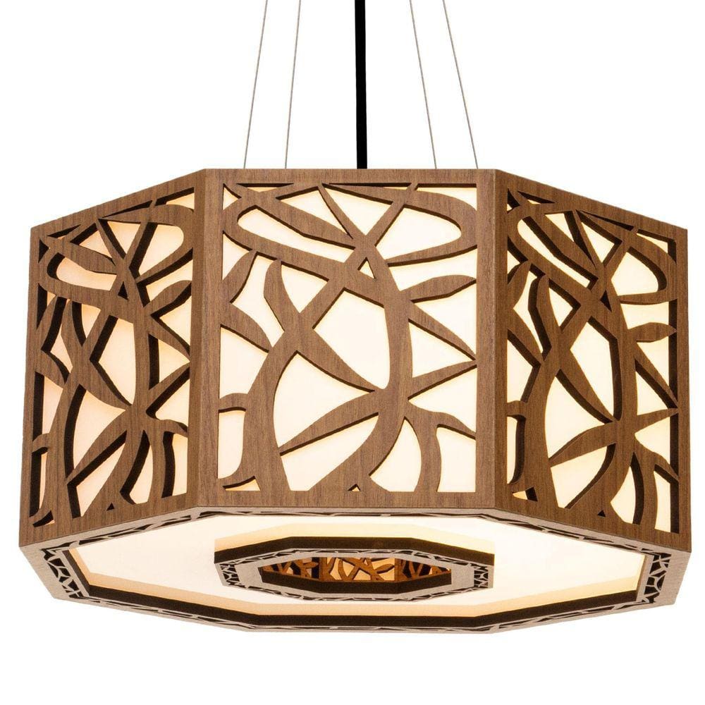 Luminária Decorativa Madeira Pendente Copacabana Octa 60Cm