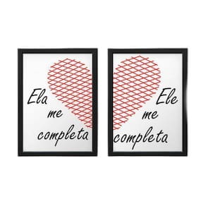 Quadro Com Moldura Ele Me Completa, Ela Me Completa
