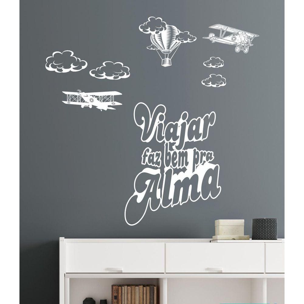 Adesivo Decorativo De Parede Viajar Faz Bem Pra Alma Avião
