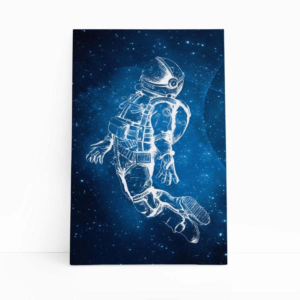 Quadro Canvas Astronauta Universo Arte Azul Neon 60X40Cm