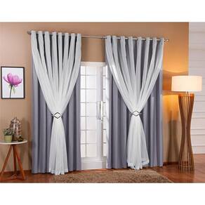 Cortina Voil com Blackout 7,00x2,80 Cinza/Branco