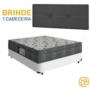 Box Casal Branco + Cabeceira Painel Iris Preta + Colchão De Molas Physical Nanolastic 138cm