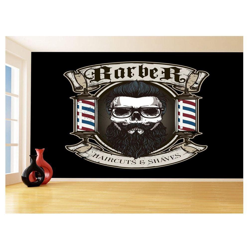 Papel De Parede 3D Barbearia Barber Shop Logo 3,5M Brb27