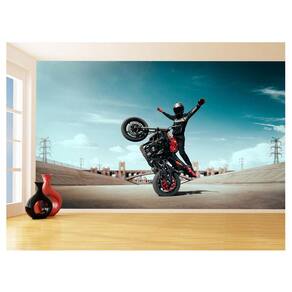 Papel De Parede 3D Moto Grau Empinando Manobra 3,5M Bkm29