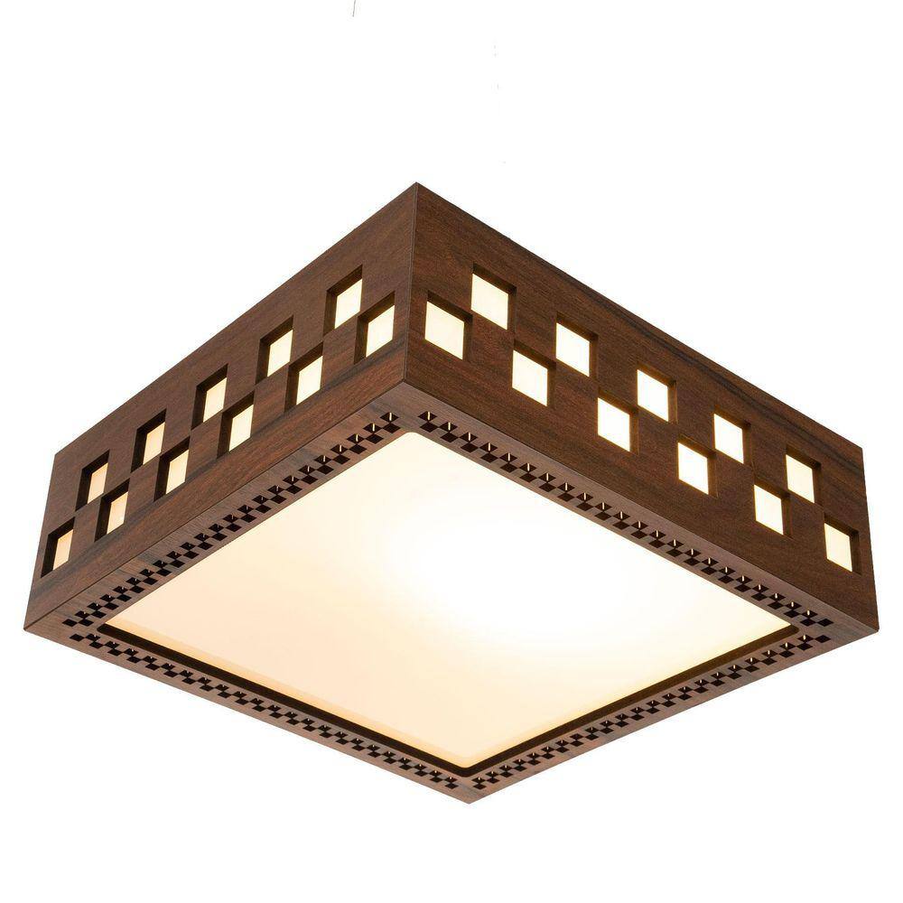 Lustre Decorativo Madeira Plafon Enseada Quad 40Cm