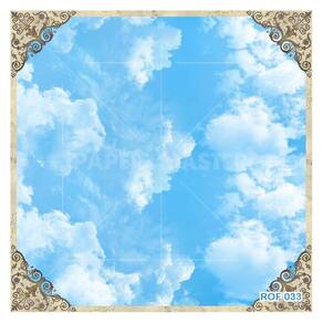 Papel De Teto Céu Azul Nuvens Moldura Impressa 3,5M Rof33