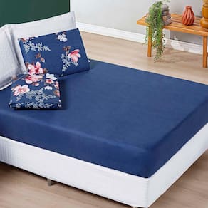 Jogo Cama Lençol Celi Casal Padrão Micropercal 200 Fios 3 Peças - Azul Marinho Floral