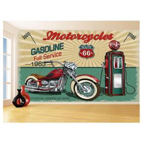 Papel De Parede Moto Retrô Arte Gasolina Pump 3,5M Bkm126