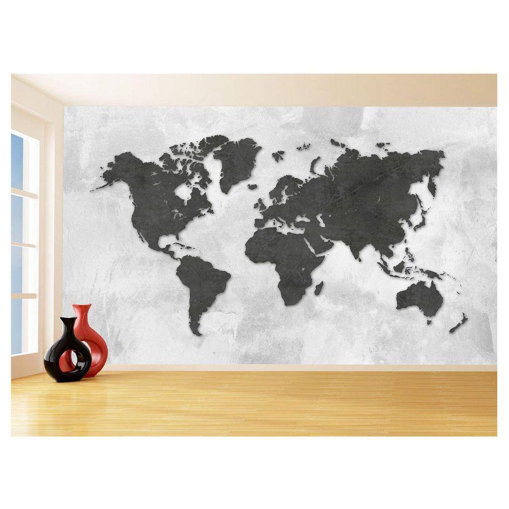 Papel De Parede 3D Mapa Mundi Cimento Concreto 3,5M Nmu36
