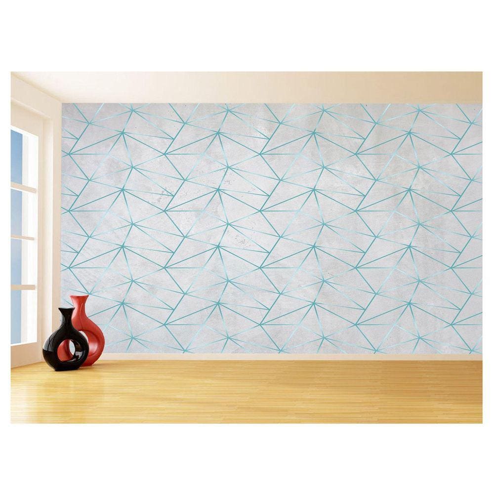 Papel De Parede Concreto Linhas Azul Turquesa 3,5M Kkt306