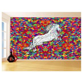 Papel De Parede 3D Animais Pop Art Cavalo Cores 3,5M Pxa301
